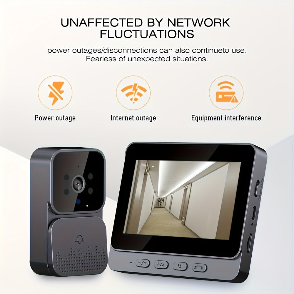 Wireless Video Doorbell with 10.92 cm screen, infrared night vision, two-way speaking, long battery life, and easy connection without the need for an app.