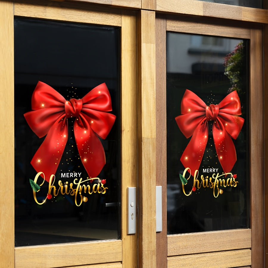 1 piece of International Style Christmas Bow Window Film featuring PVC Static Cling Decoration, 12mil Thickness. Perfect Holiday Shop Window Decals for creating a Festive Ambiance.