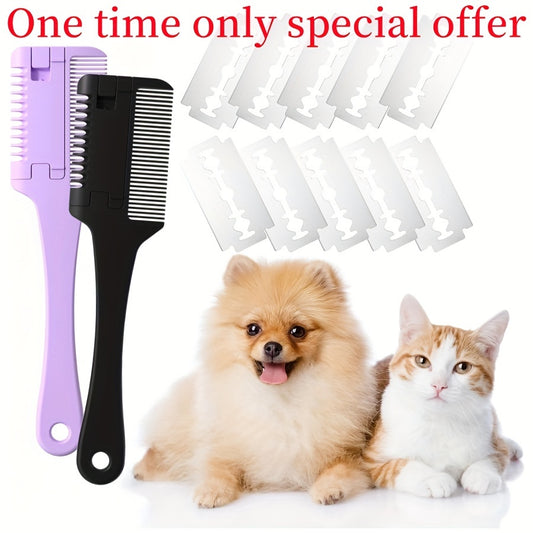 Pet Razor Comb with 10 Replacement Blades for safe grooming of various breeds.