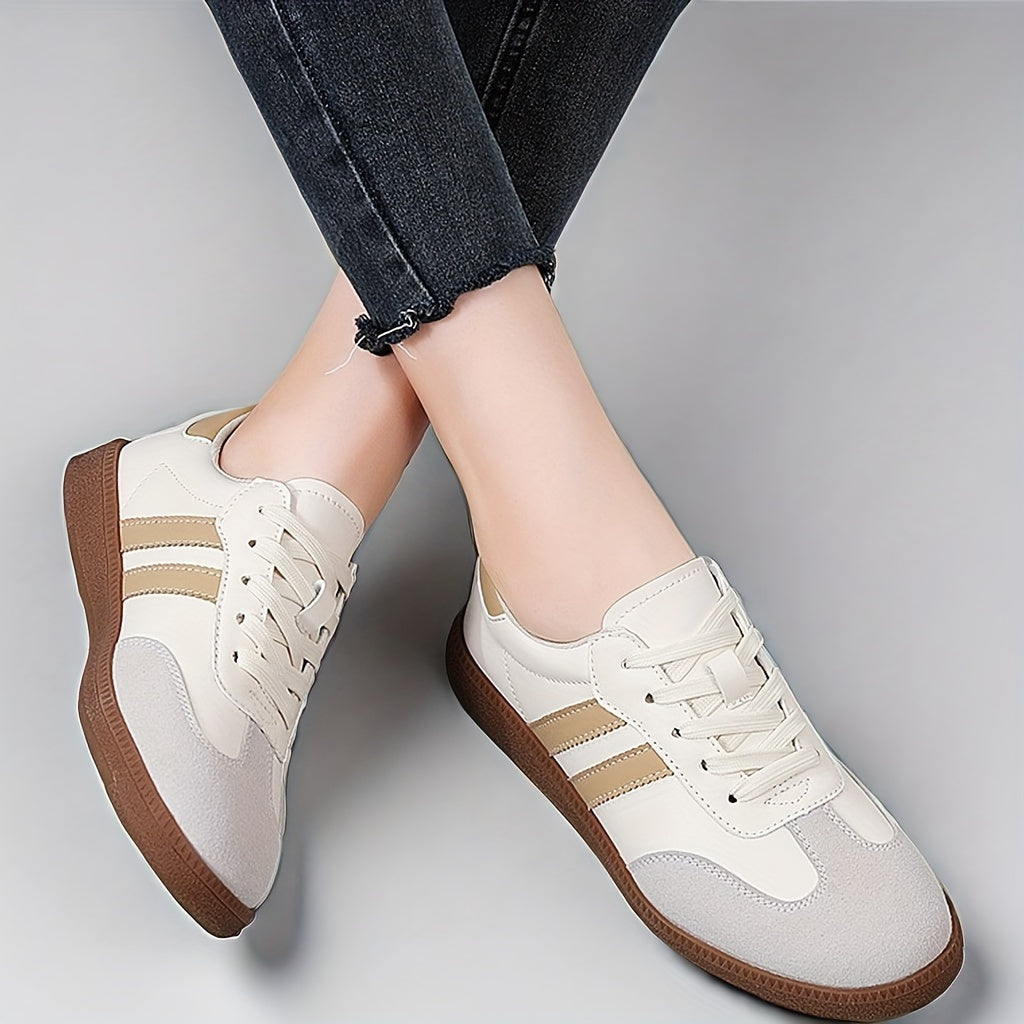 Women's colorblock sneakers with lace-up design, lightweight and comfortable for walking.