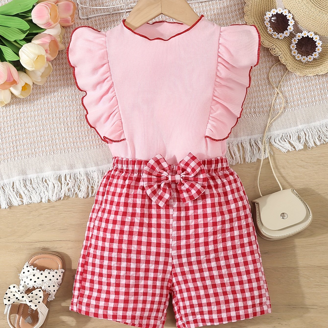 Fashionable 2-piece Sleeveless Top and Plaid Shorts Set, Perfect for Summer