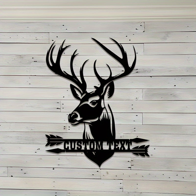 Metal Plaque with Customizable Deer Head Design - Add Your Own Name, Features High-Temperature Baked Paint Finish for Durability, Perfect for Wall Decor in a Rustic or Hunting-themed Space. Makes a Great Gift for Father's Day, Christmas, or Housewarming.