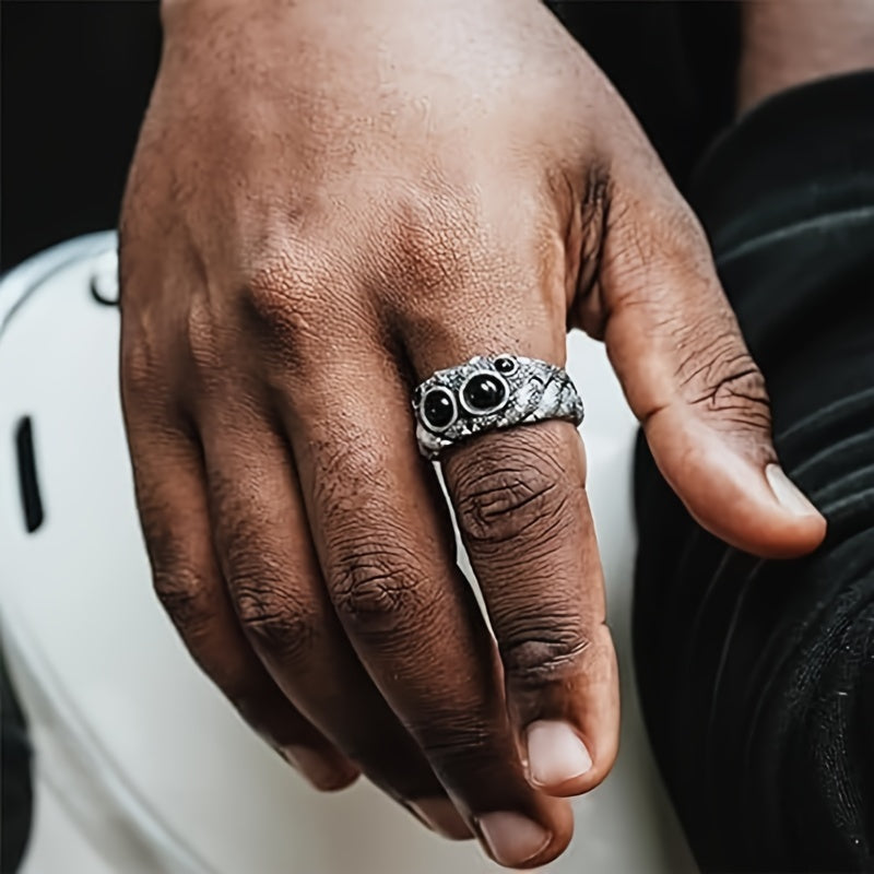 Adjustable spider ring with black agate, zinc alloy, gothic hip hop style, suitable for daily wear or gifting, a versatile accessory for all seasons.