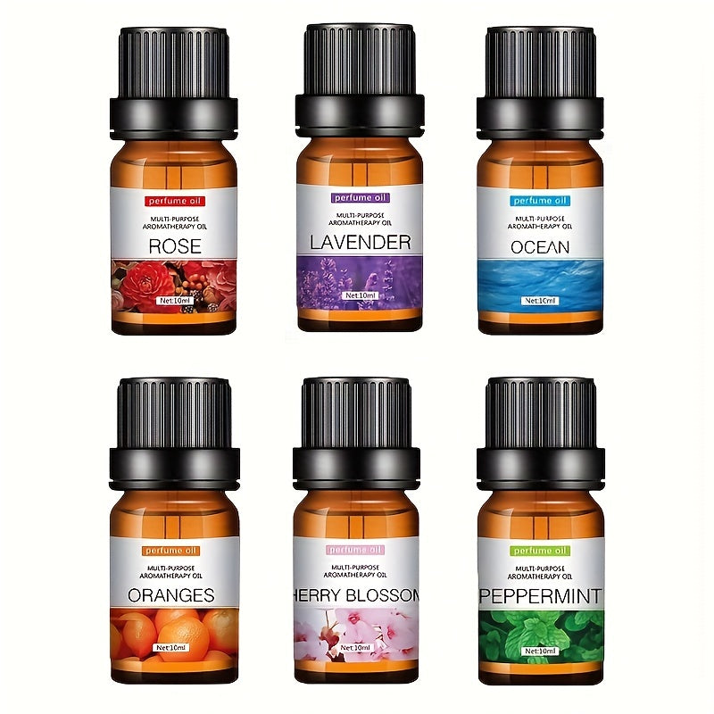 3/6pcs of Essential Oil Pack with 12 types (Rose/Ocean/Cherry Blossom/Lavender/Lily/Sandalwood/Sweet Orange/Osmanthus Green Tea/Mint) for diffuser, humidifier, massage, candle, and hair