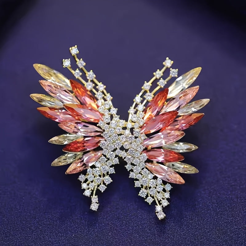 Stylish Gradient Crystal Butterfly Brooch - Sophisticated 3D Rhinestone Lapel Pin for Coats & Suits, Ideal Gift for Women, Graceful and Adorable Design, Inspired by Simulation Modeling, Unique Butterfly Shape with Irregular Form.