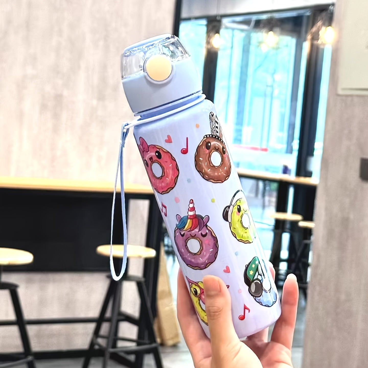 Cute Donut Design Water Bottle, 700ml, BPA-free, High-Temp Resistant, Portable, Anti-Leak, Great for Outdoor Activities, Ideal Holiday Gift