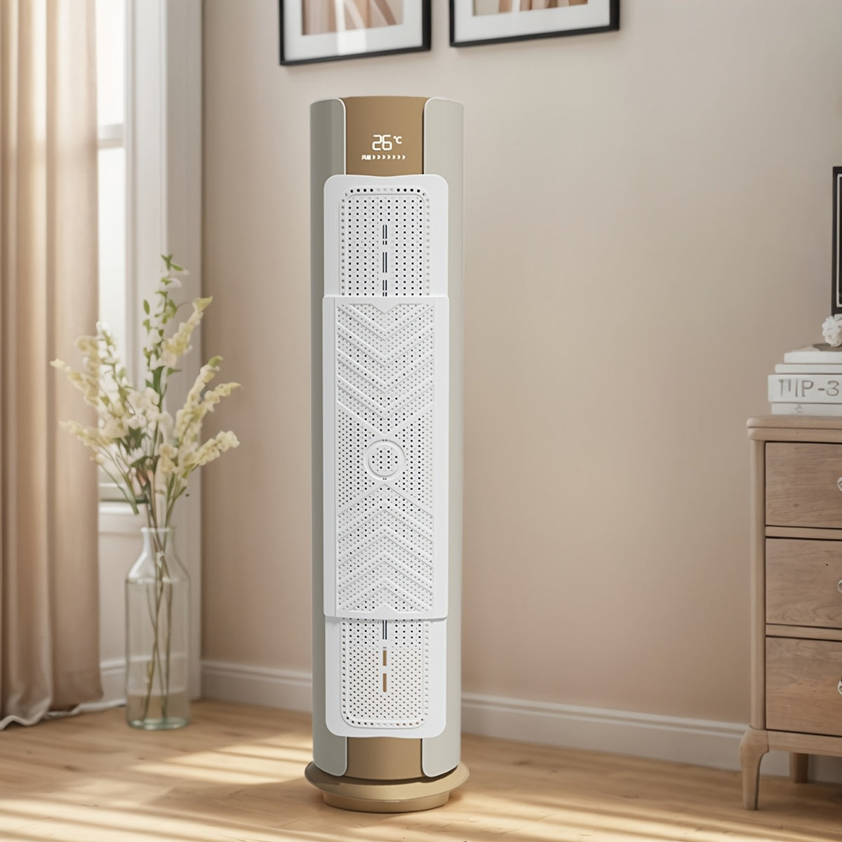 Enhanced Modern Portable Air Conditioner| Sleek White & Golden Expandable Vertical Windshield - Retractable & Thickened Design with Direct Blow Protection, No Power Needed, Ideal for Stylish Living Rooms, Portable Air Conditioner