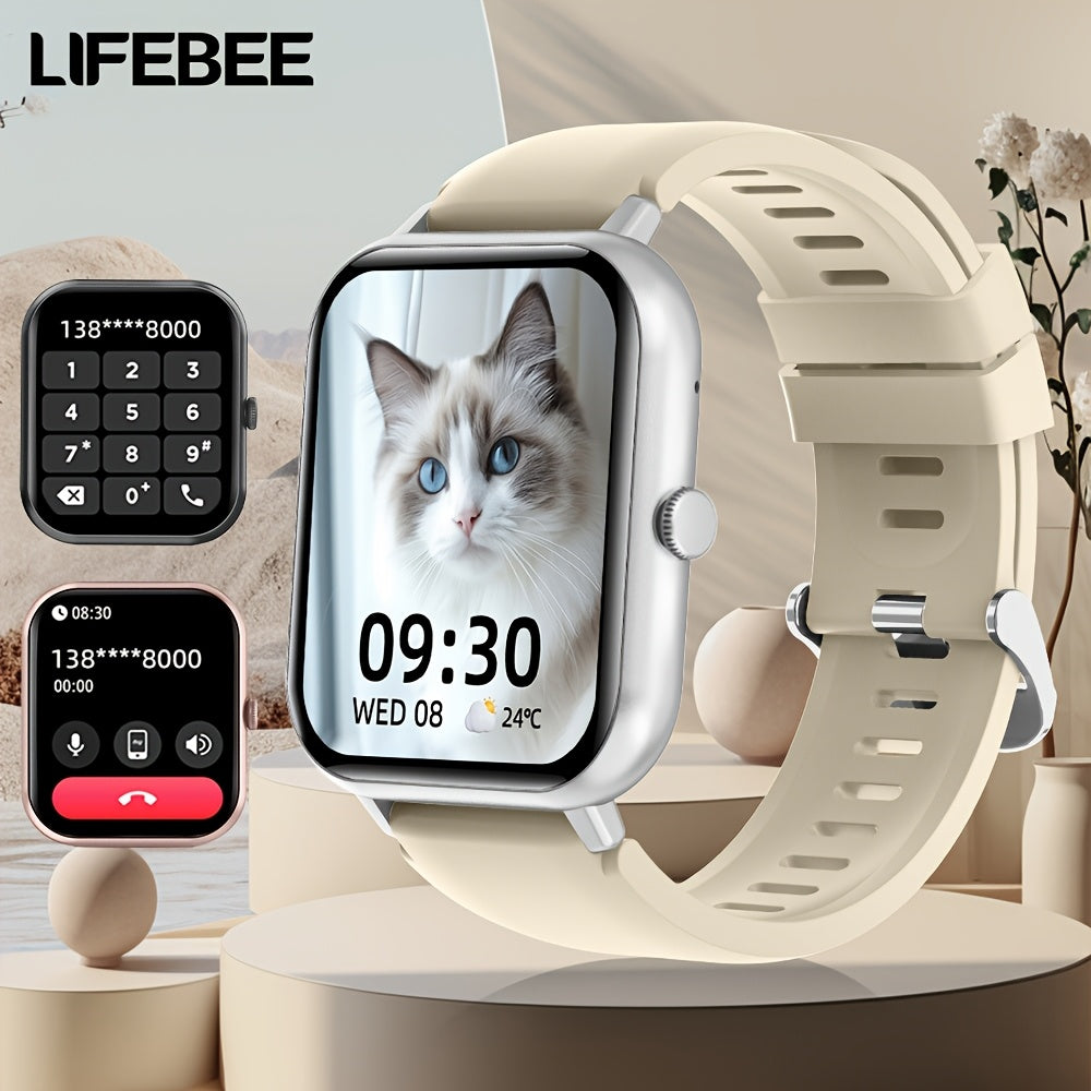 LifeBee Smartwatch: Full screen, call function, 100+ exercise modes, pedometer, calorie tracker, rechargeable, black & pink colors.