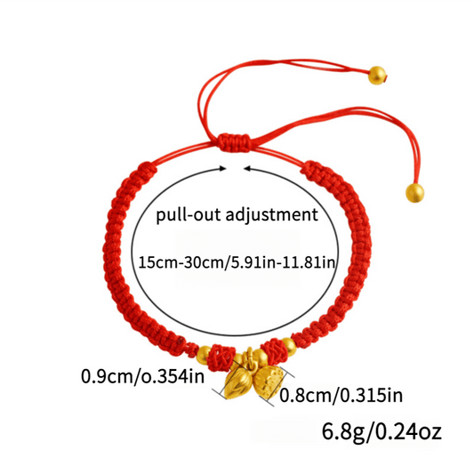 Adjustable Copper Bracelet with Vintage Bellflower, Lotus Seed, and Persimmon Charms - Chinese-Inspired Lucky Red Rope Bracelet for Women, Ideal for Everyday Wear and Gifting, Suitable for Year-Round Use