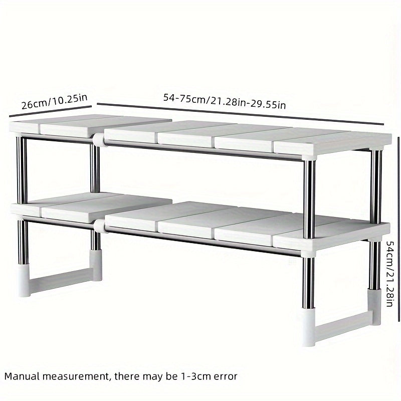 Under-Sink Storage Rack - Adjustable tiers, ideal for homeowners, kitchen renovators, and small space dwellers. Made of plastic and stainless steel, suitable for kitchen organization and