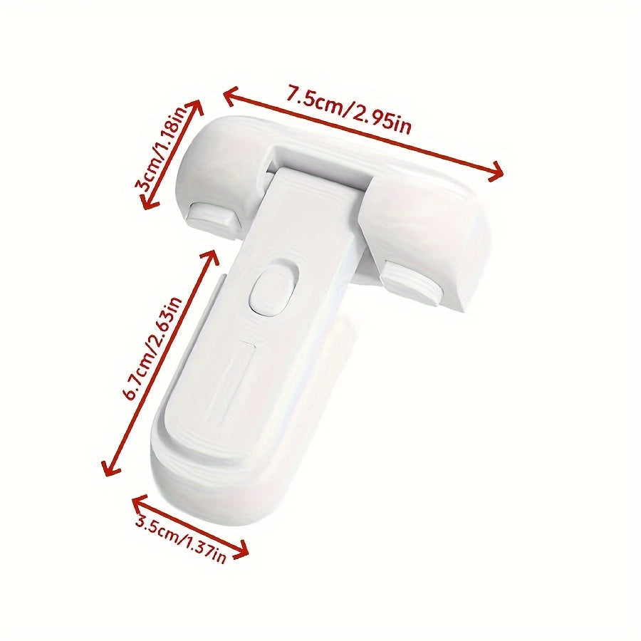 Safety latch for refrigerator door designed specifically for young children - made from non-toxic plastic for a secure, child-proof closure.