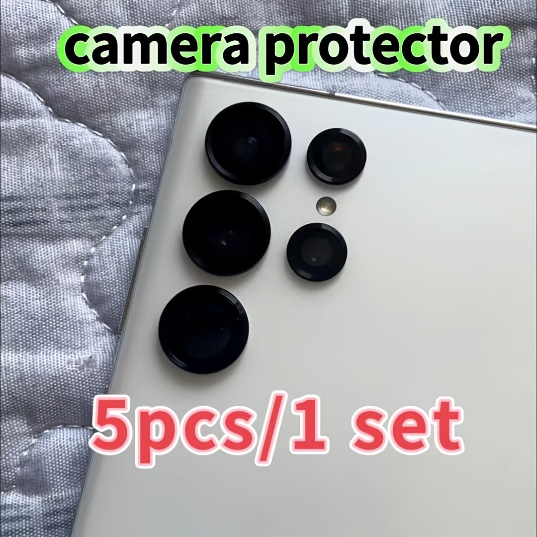 Camera protector rings for various Samsung devices in the A and S series, designed to protect camera lenses.