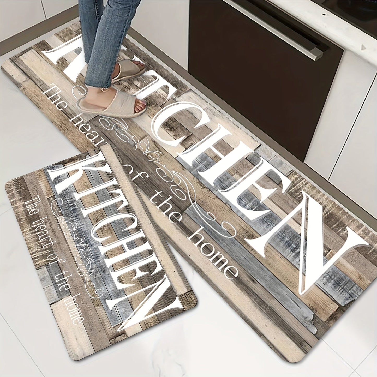 Non-Slip Oil-Proof Kitchen Mat with Creative Monogram Design - Ideal for Indoors or Outdoors Decor, Spring Room Supplies and Home Decorating