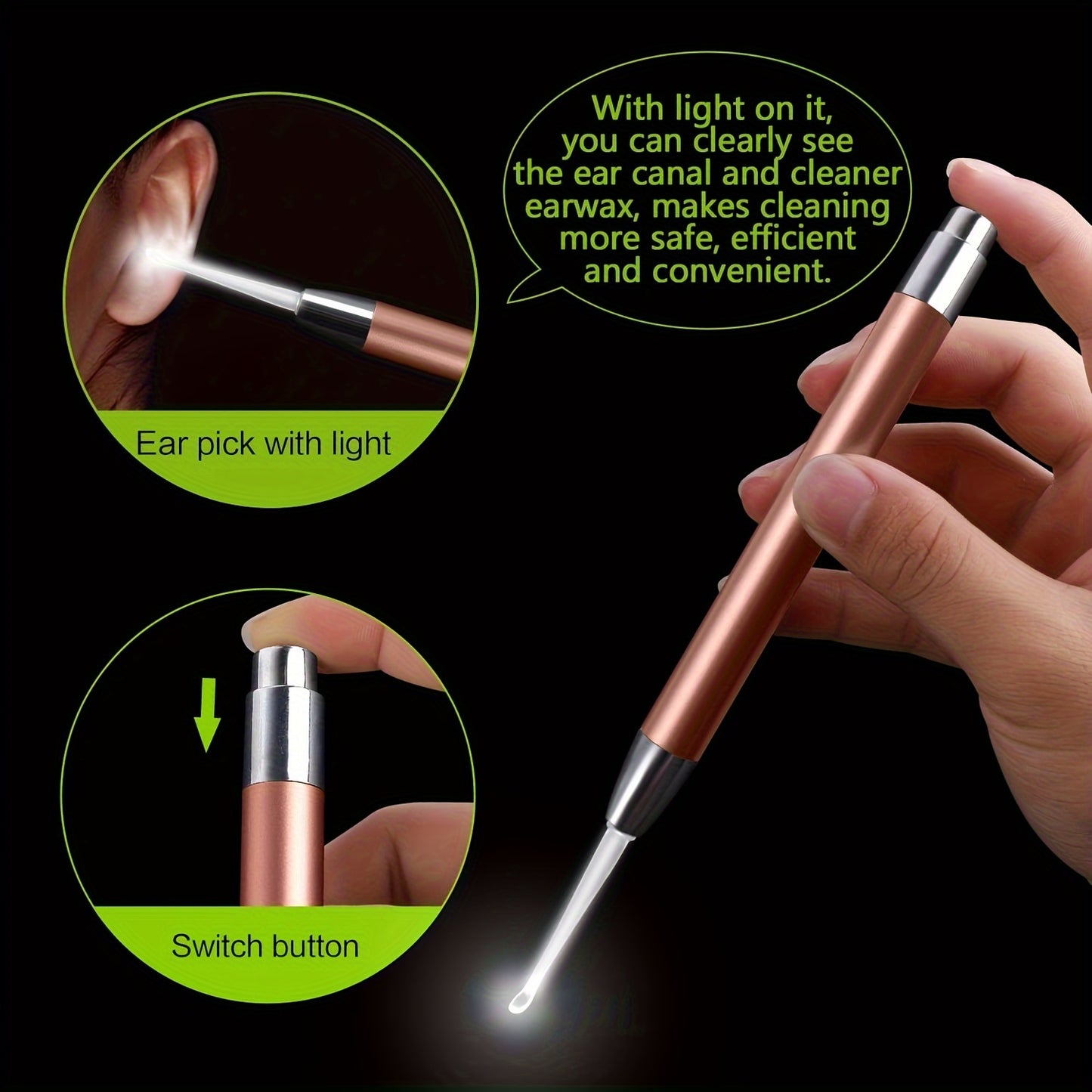 Lighted ear wax removal tool for adults.