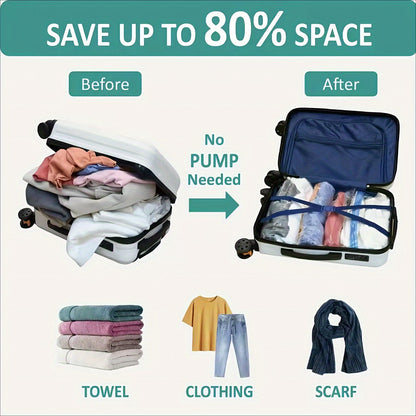 6-piece set of vacuum storage bags, great for storing blankets, bedding, clothes, quilts, and duvets while traveling. These portable plastic bags are essential for saving space in your home and keeping your items organized.