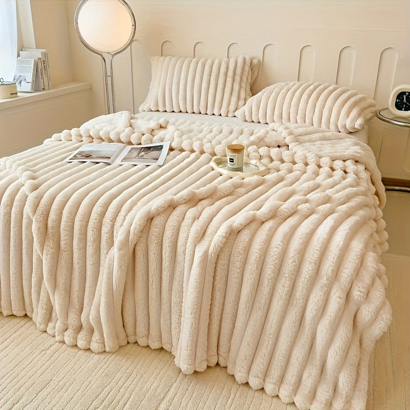 Contemporary Champagne Fleece Throw Blanket with Double-Layer Plush Leisure Fur - Soft, Warm, and Machine Washable. Perfect for All-Season Comfort on Couch, Bed, Office, or Travel. Ideal for Air Conditioning and Siestas. Great Christmas Gift!