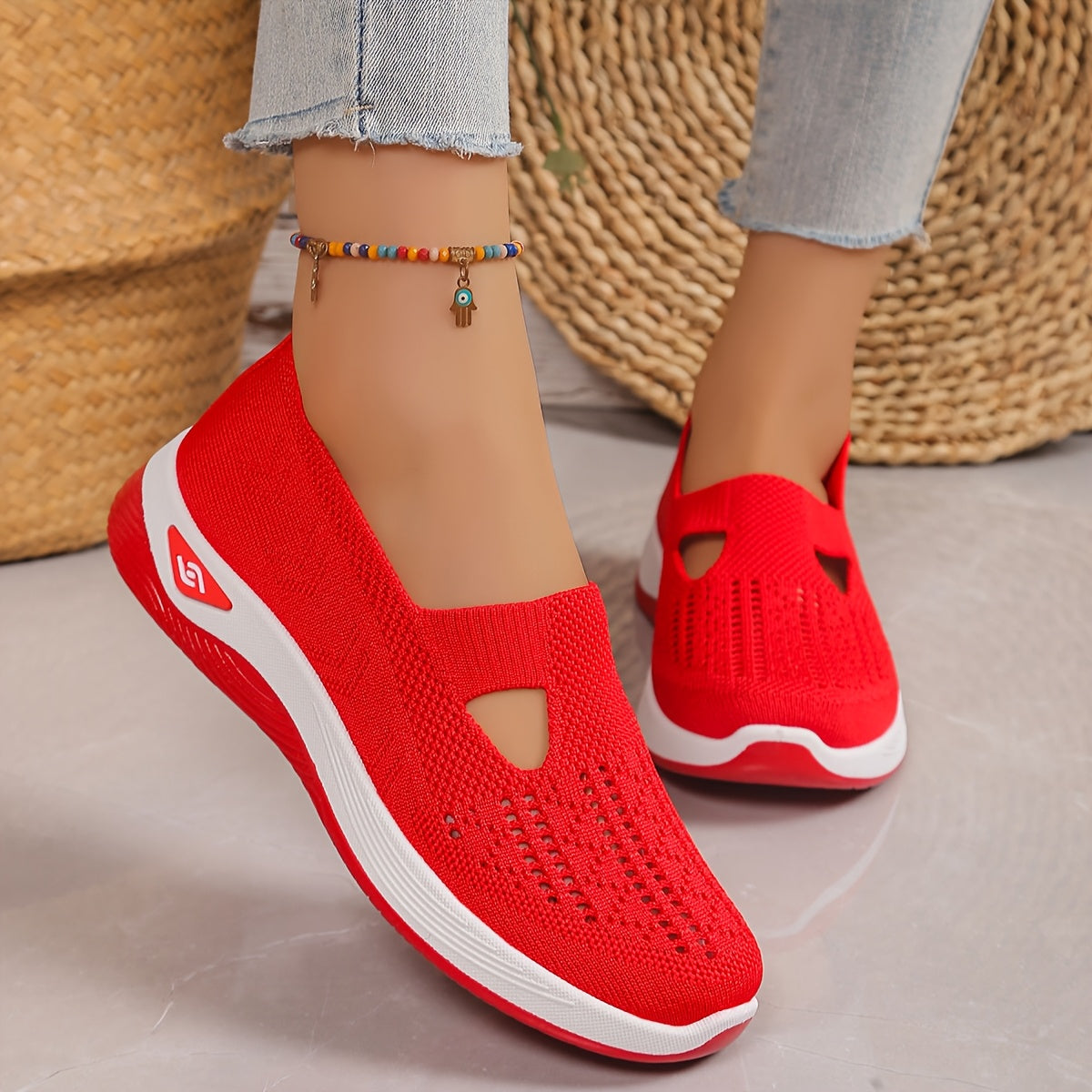 Women's casual fashion sneakers with solid color, breathable fabric upper, comfortable TPU sole, low top pull-on plain toe, for spring season.