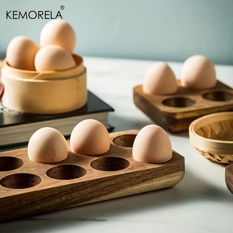 Organize your fresh eggs in style with the KEMORELA Modern Wooden Egg Storage Box. This multi-compartment kitchen organizer is perfect for home cooking and baking.