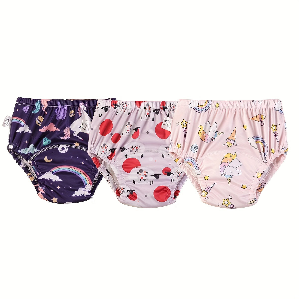 Set of 3 Cute Patterned Kids Training Pants - Reusable, Breathable Diaper Liners for Toddlers, Boys & Girls, Ages 3 months to 5 years