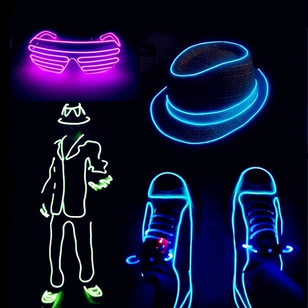 Neon light strip with EL wire battery pack for DIY decorations and parties.