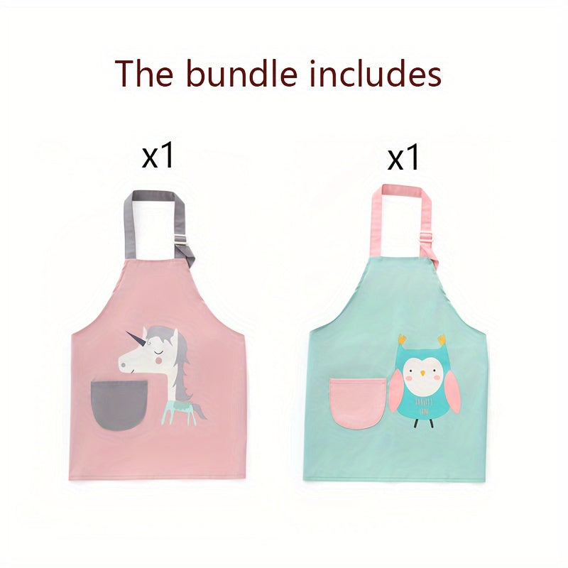 Two pieces of FunDesign Waterproof Kids Aprons with Pockets - Adjustable Polyester Artist Aprons perfect for Cooking, Baking, and Painting