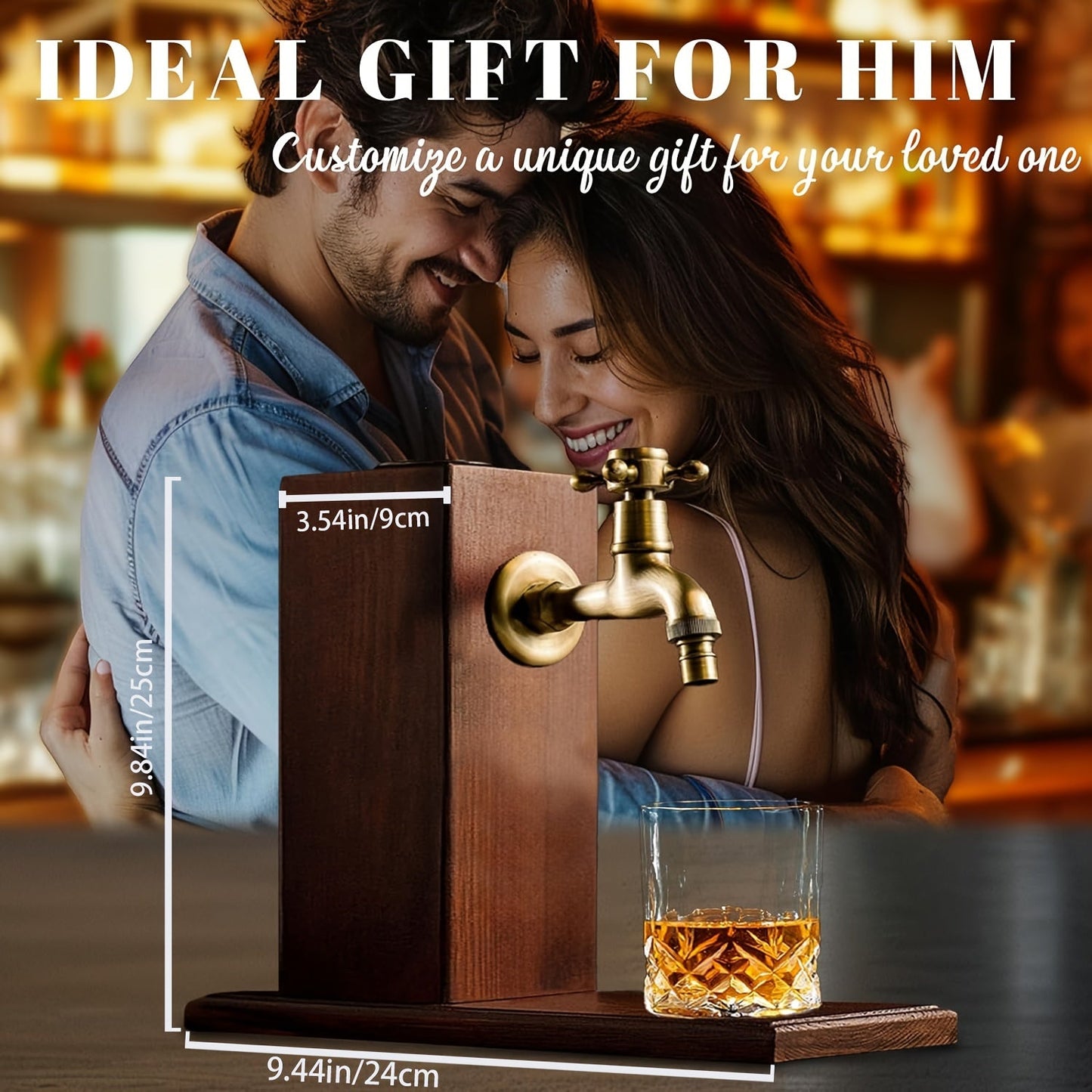 Personalized Wooden Whiskey Dispenser: Ideal Gift for Him - Dad, Papa - Engraved Spiral Whiskey Decanter Set, Wooden Alcohol Dispenser for Whiskey, Wine, Vodka, Bar, Home Bar