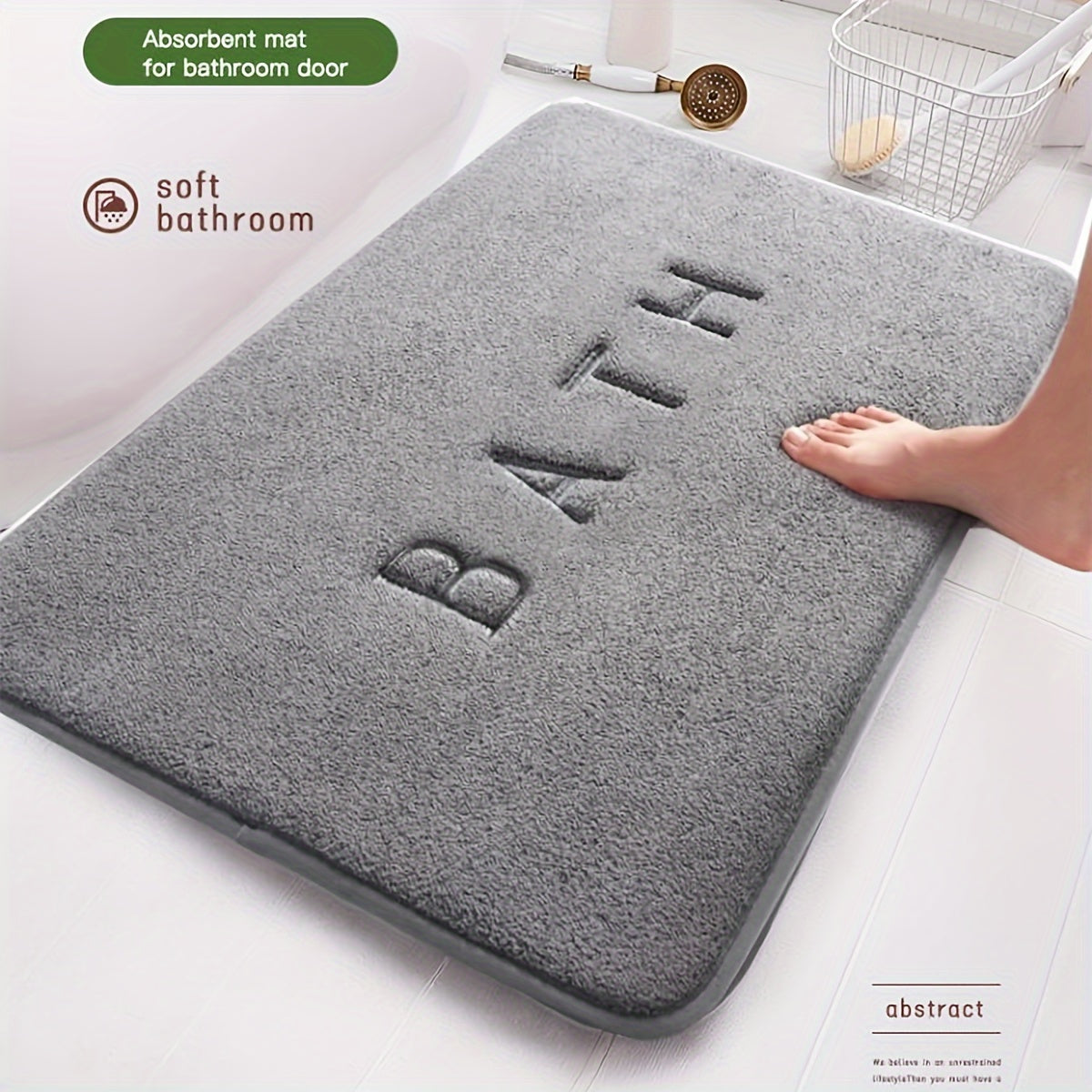 Densely Embroidered Bathroom Mat with High Absorbency, Versatile Polyester Mat for Kitchen and Living Room, Features Non-Slip PVC Backing, Rectangular Design Ideal for Doorways or Bathroom Floors