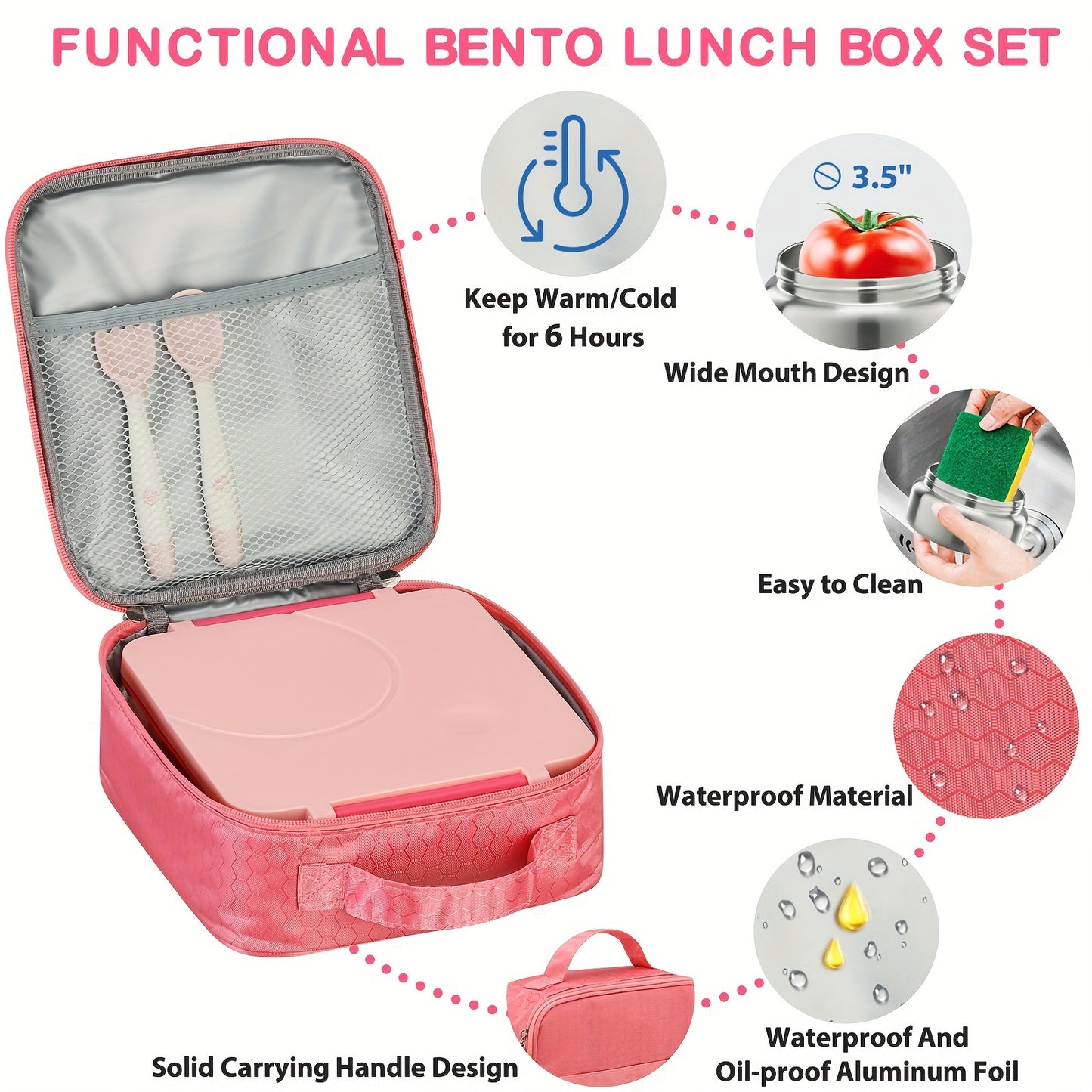 Bento lunch box set with 8oz soup thermo, leak-proof containers with 4 compartments, kids hot food jar, and insulated lunch bag.