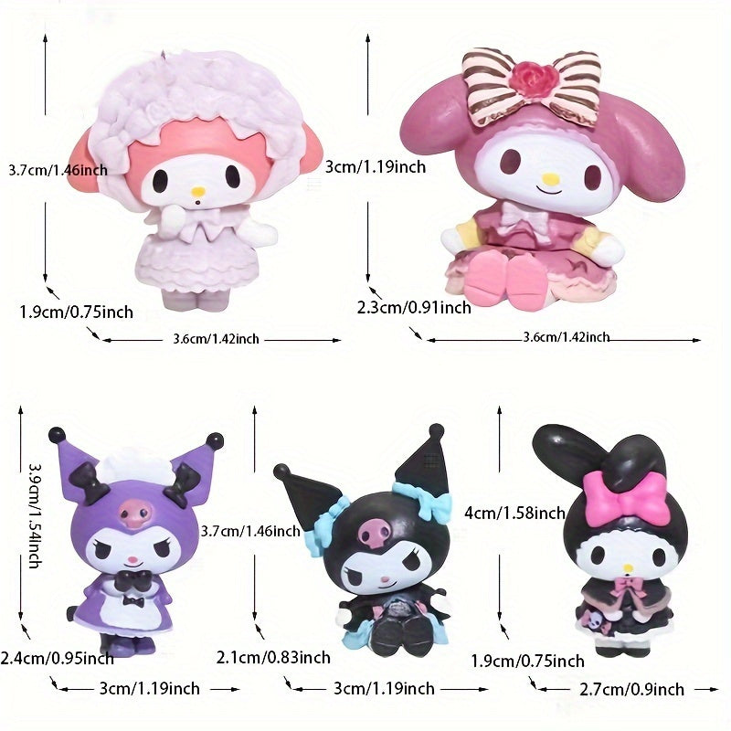 5 ta Sanrio Kuromi va xizmatkor mavzusidagi qiziqarli dekor buyumlari to'plami, yotoqxona, stol, avtomobil va tug'ilgan kun sovg'alari uchun ideal, PVC materialidan tayyorlangan.