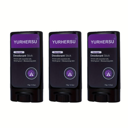 YURHERSU Men's 48-Hour Odor Gentle Sticks in Orange, Mint, and Green Tea scents for long-lasting freshness on-the-go.