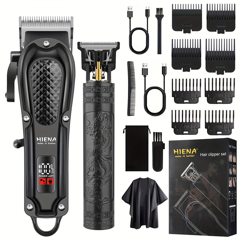 HIENA PRO 2pcs Men's Hair Clippers and Beard Trimmers Set with Lithium Battery, USB Rechargeable for Home Grooming