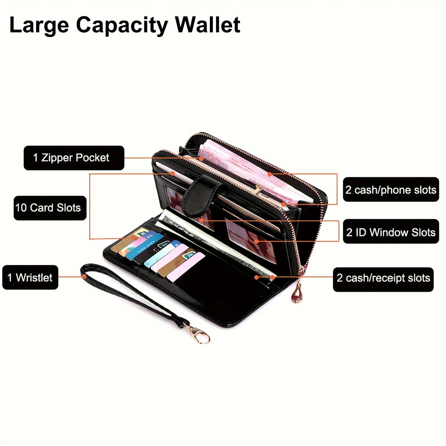 Rhinestone-Decorated Wallet with Large Capacity and Credit Card Holder