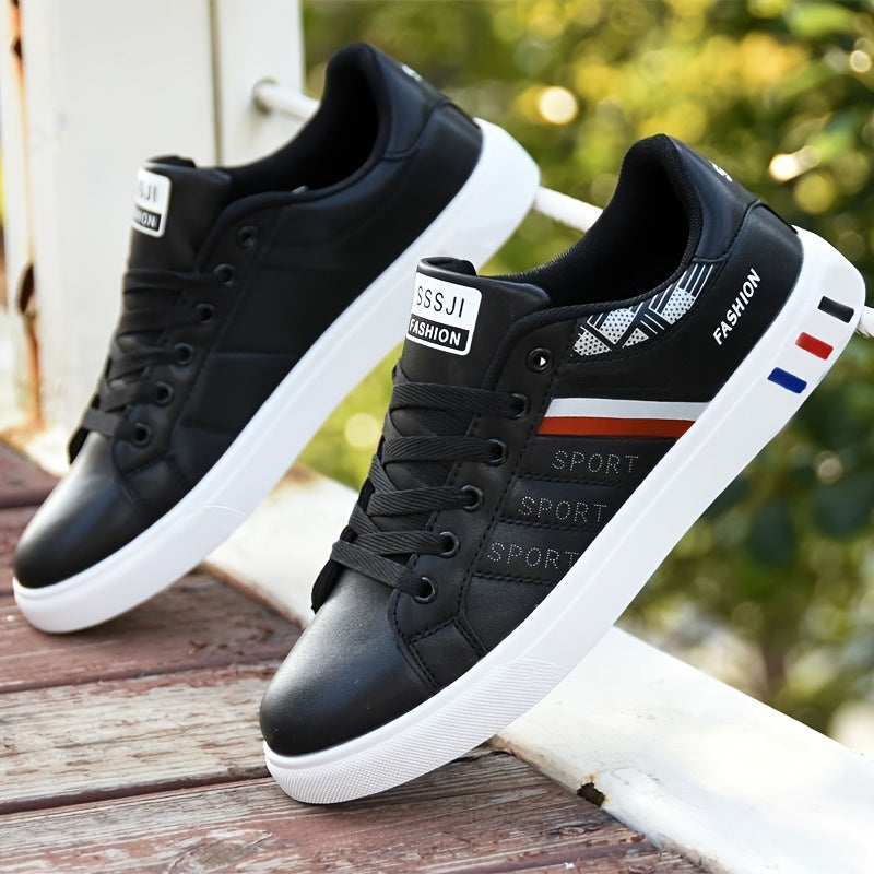 Men's classic low-top skate sneakers with a striped design, PU upper, and durable PVC sole, perfect for casual wear and everyday use. These minimalist sneakers are breathable and