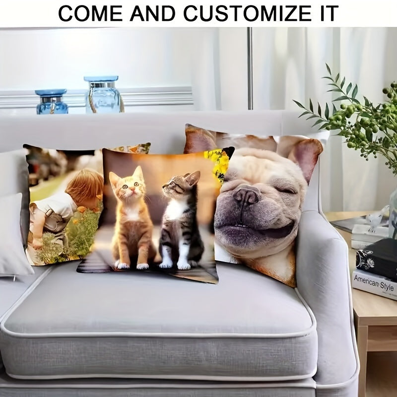 One personalized polyester pillowcase measuring 45.72x45.72 cm. Features short plush single-sided print with custom photo cushion cover. Perfect for birthdays and Valentine's Day, makes an ideal gift for family and friends. Made with woven fabric in