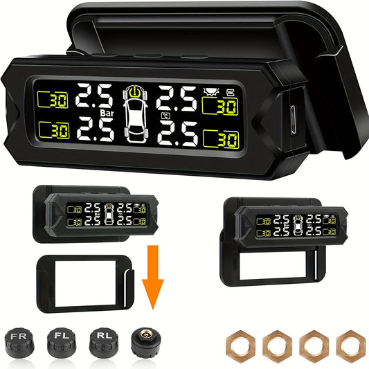 Wireless TPMS External Sensor Kit with Solar Powered Bracket for Vehicles - Tire Pressure Monitoring ABS Material