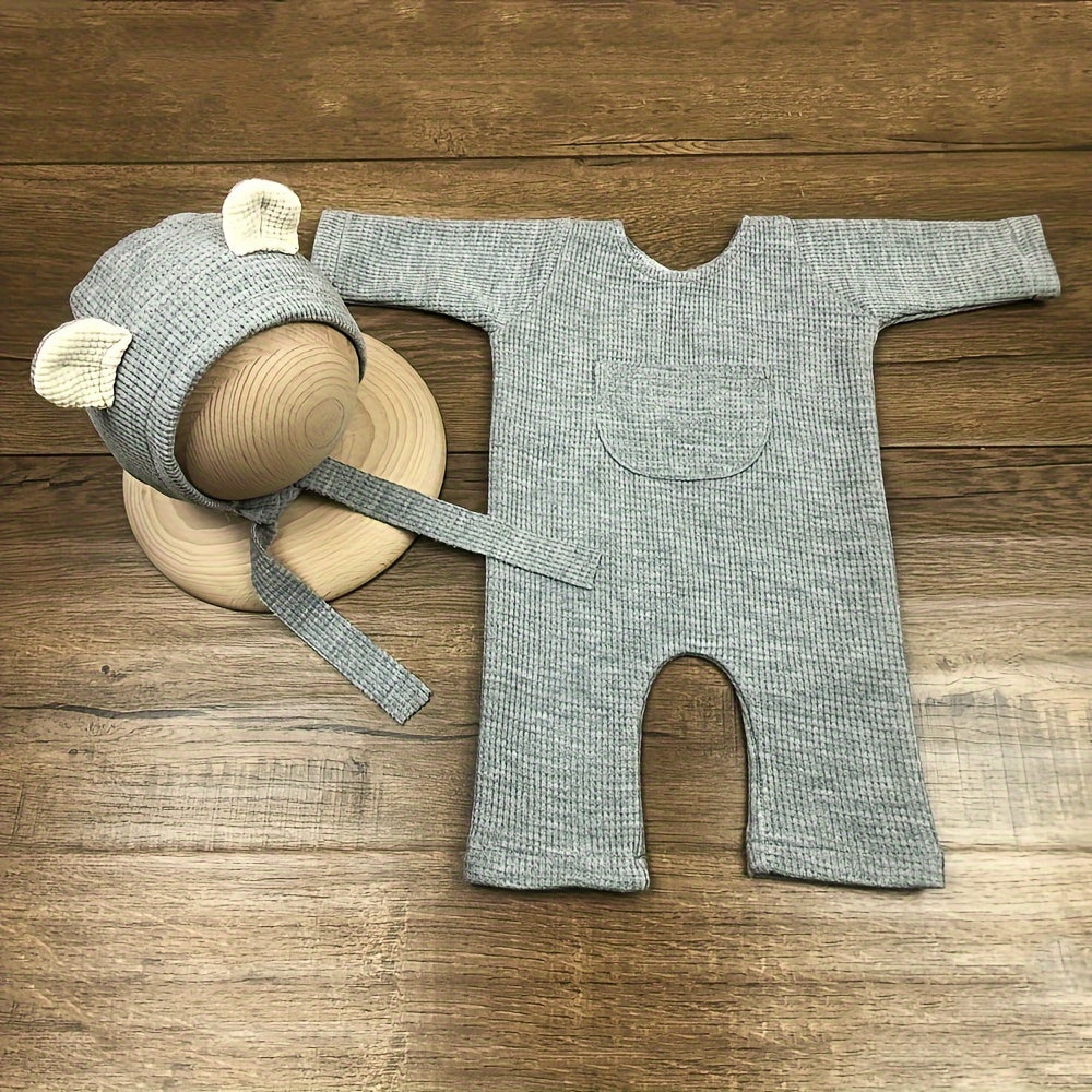 Newborn Photography Props Knitted Hat and Bodycon Onesie for Adorable Baby Photoshoot Costume