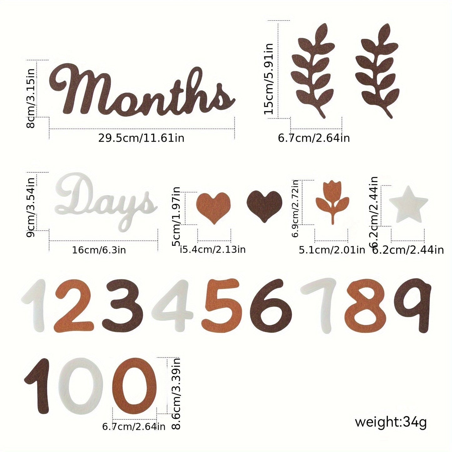 Set of milestone marker cards made from non-woven fabric, featuring adorable growth record designs.