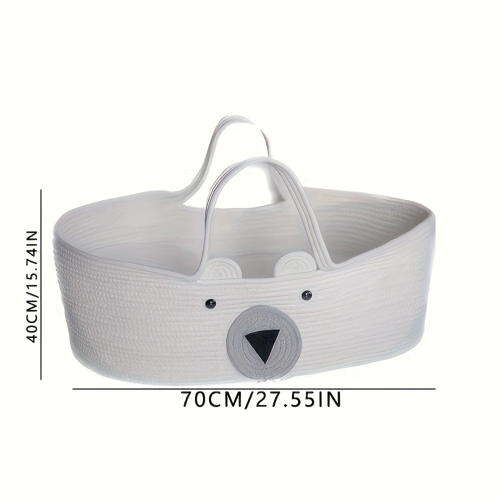 Introducing the adorable La Dearchuu Woven Basket, crafted from durable polyester fiber featuring a charming bear design. This large capacity storage hamper is perfect for use in car seats, carriers, or as photography props. It comes with a convenient