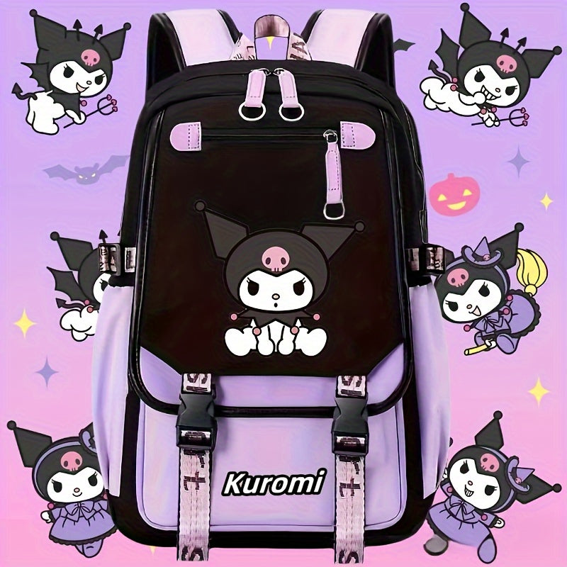 Cute Sanrio Hello Kitty Kuromi Magician laptop backpack with large capacity and foldable design, perfect for outdoor use.