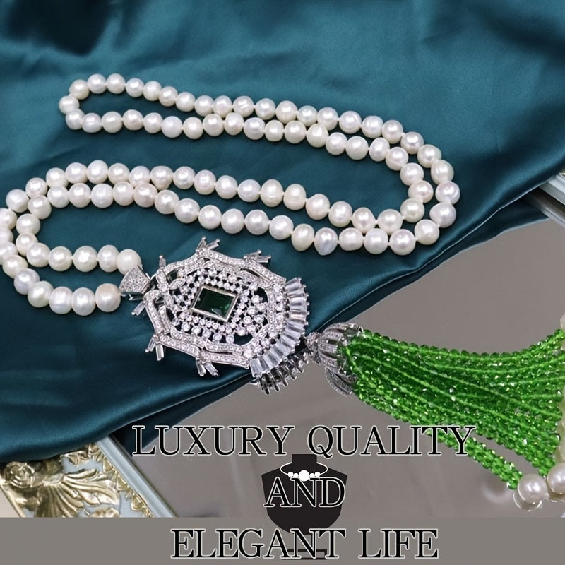 New Arrival: Autumn and Winter Fashion Long Pearl Necklace with 8-9mm Near Round Freshwater Pearls and Skin Light Zirconia Micro Inlay. Each necklace comes with a Gift Box in a randomly chosen style. Perfect for adding a touch of elegance to any outfit!