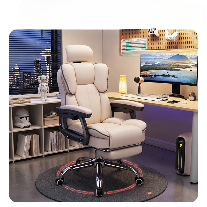 Ergonomic office chair with adjustable headrest, dual-layer recliner, and saddle-shaped seat pack. Features manual recline, solid back, high-density sponge filling, non-wooden frame, and