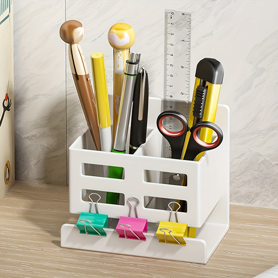 Wall-mounted storage rack with self-adhesive installation for organizing toothbrushes, toothpaste, and other accessories in kitchen, bathroom, living room, office, or shower.