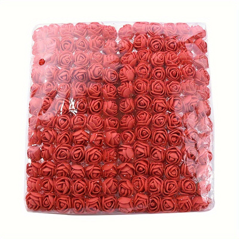 144 Mini foam roses, 2cm in size, ideal for DIY wedding bouquets, scrapbooking, and home decor. Perfect for holidays and Mother's Day.