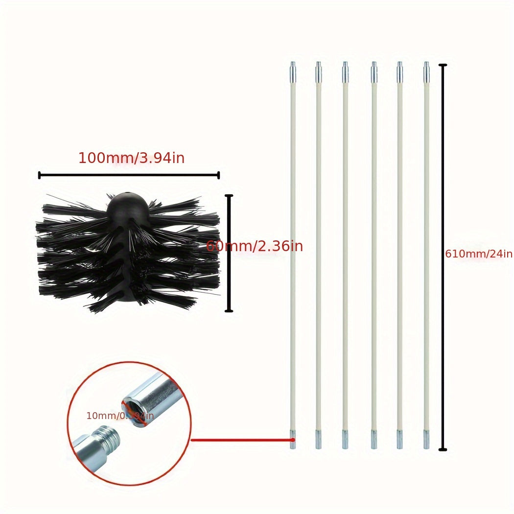 Winter holiday essentials: Chimney cleaning brush with bristles for dryer ducts, measuring 600*10mm, complete with 2 rods and 1 brush.