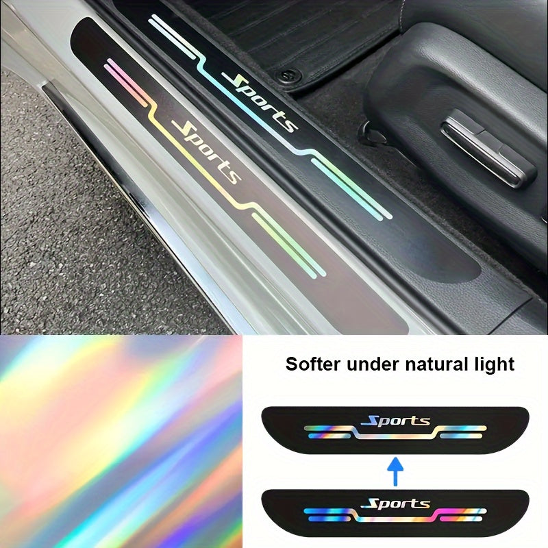 Protect your car door sills with colorful reflective PU leather guards for added safety and style.