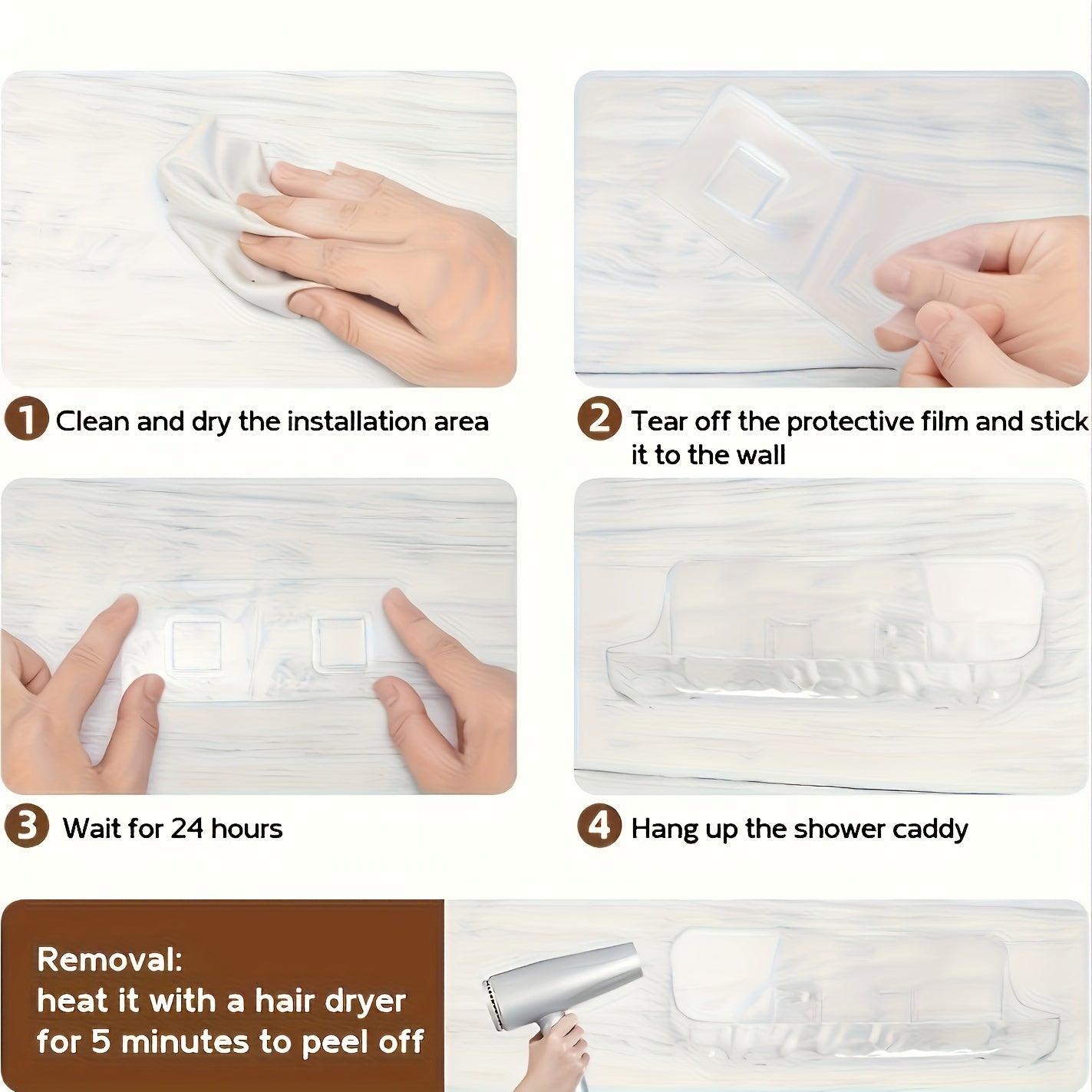 Simple to install adhesive clear shower caddy - No need for drilling, perfect for organizing bathroom and kitchen, made of durable plastic.