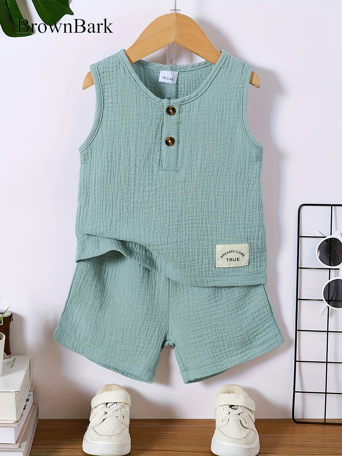 Toddler's 100% Cotton Muslin Casual outfit, Sleeveless Top & Shorts Outdoor Set