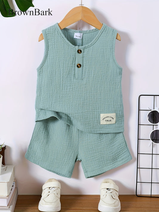 Toddler's 100% Cotton Muslin Casual outfit, Sleeveless Top & Shorts Outdoor Set