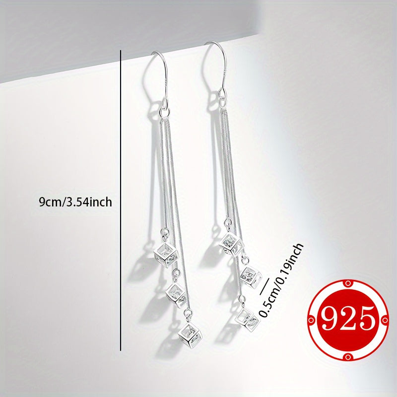 925 sterling silver cubic tassel design pendant earrings, hypoallergenic for daily wear and special occasions - the perfect gift for her.