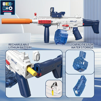 UKBOO USB rechargeable electric water gun for adults: long range, automatic squirt toy for summer outdoor and pool fun.